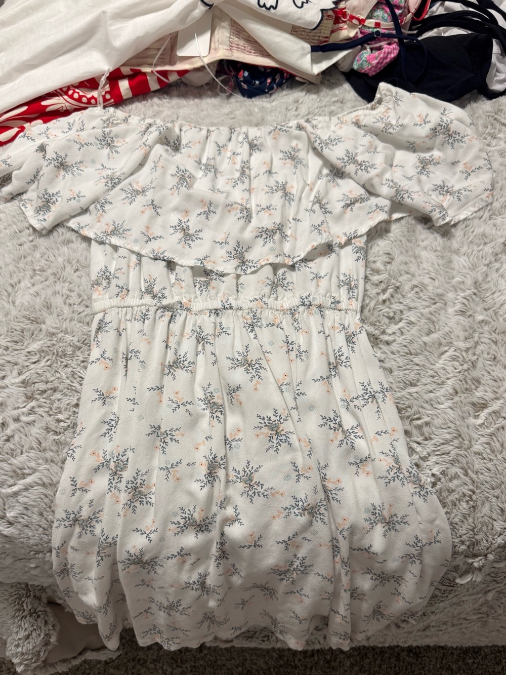 Roxy Off-Shoulder Floral Dress - White with Blue & Peach Accents